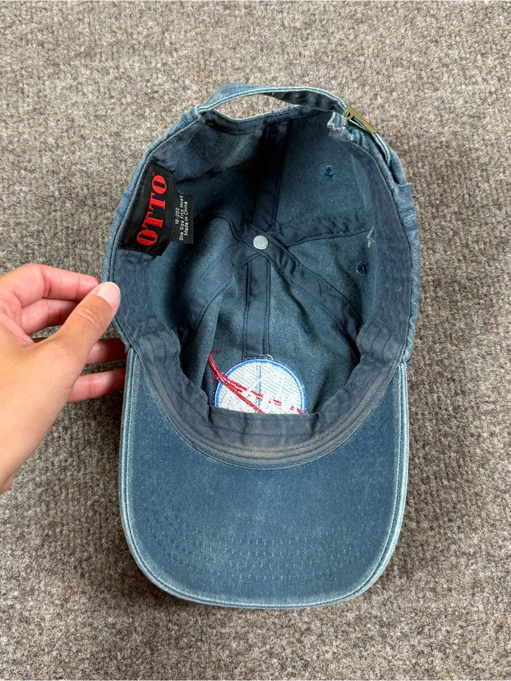 Vintage NASA Blue Denim Baseball Cap Hat Embroidered Logo Patch Adjustable Faded